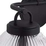 Whitaker 2 Light Vanity 16", Matte Black and Clear Ribbed Glass
