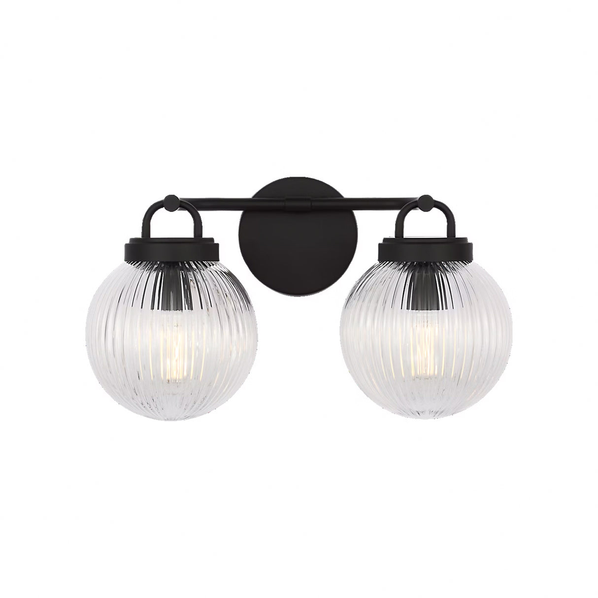 Whitaker 2 Light Vanity 16", Matte Black and Clear Ribbed Glass