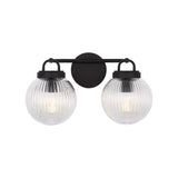 Whitaker 2 Light Vanity 16", Matte Black and Clear Ribbed Glass