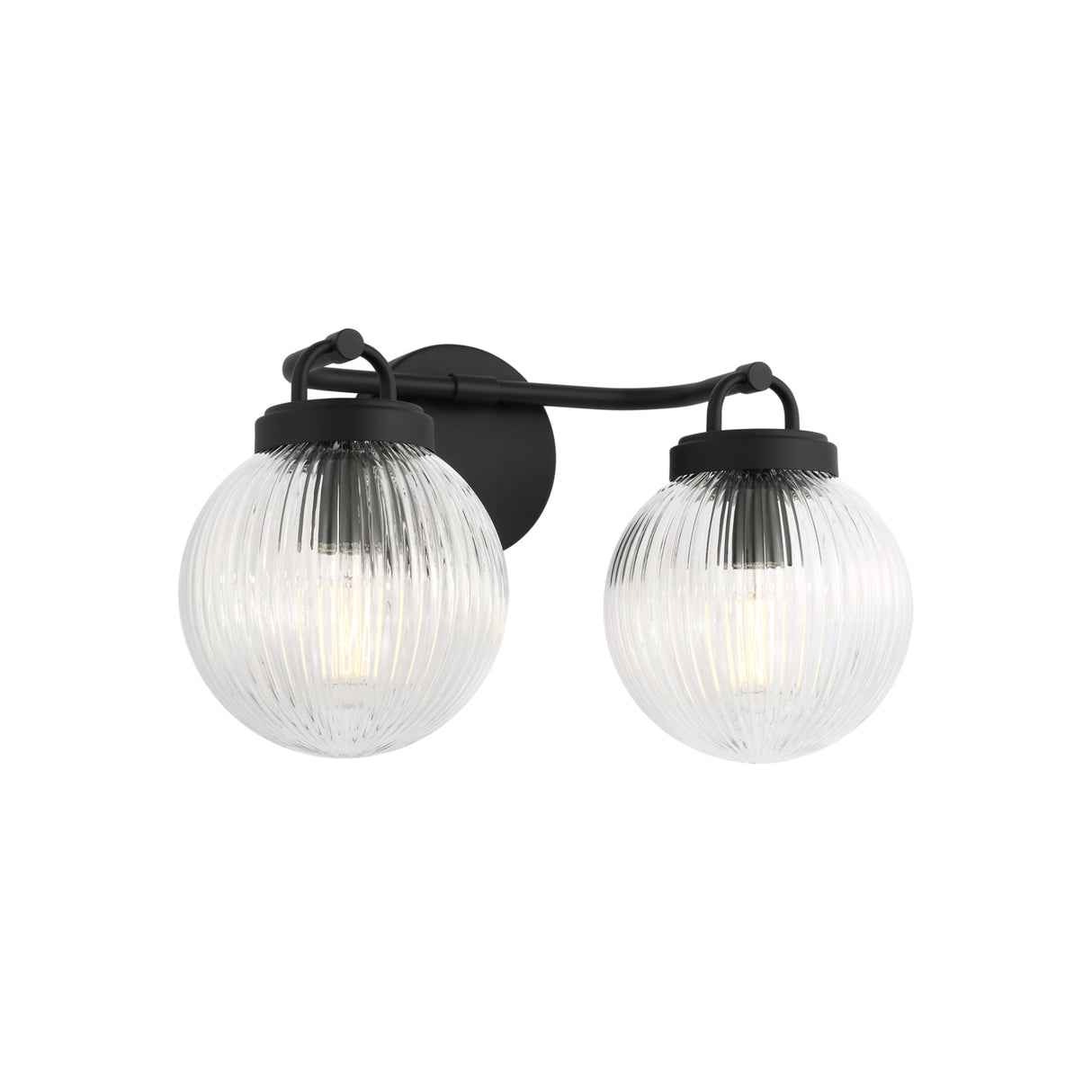 Whitaker 2 Light Vanity 16", Matte Black and Clear Ribbed Glass