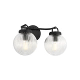 Whitaker 2 Light Vanity 16", Matte Black and Clear Ribbed Glass