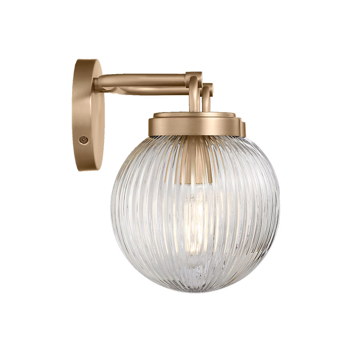 Whitaker 2 Light Vanity 16", Satin Brass and Clear Ribbed Glass
