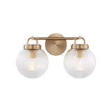 Whitaker 2 Light Vanity 16", Satin Brass and Clear Ribbed Glass