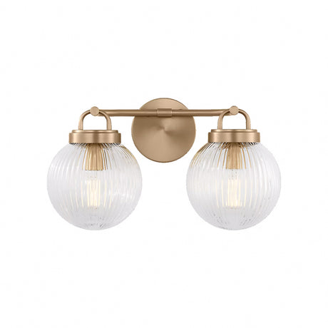 Whitaker 2 Light Vanity 16", Satin Brass and Clear Ribbed Glass
