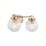 Whitaker 2 Light Vanity 16", Satin Brass and Clear Ribbed Glass