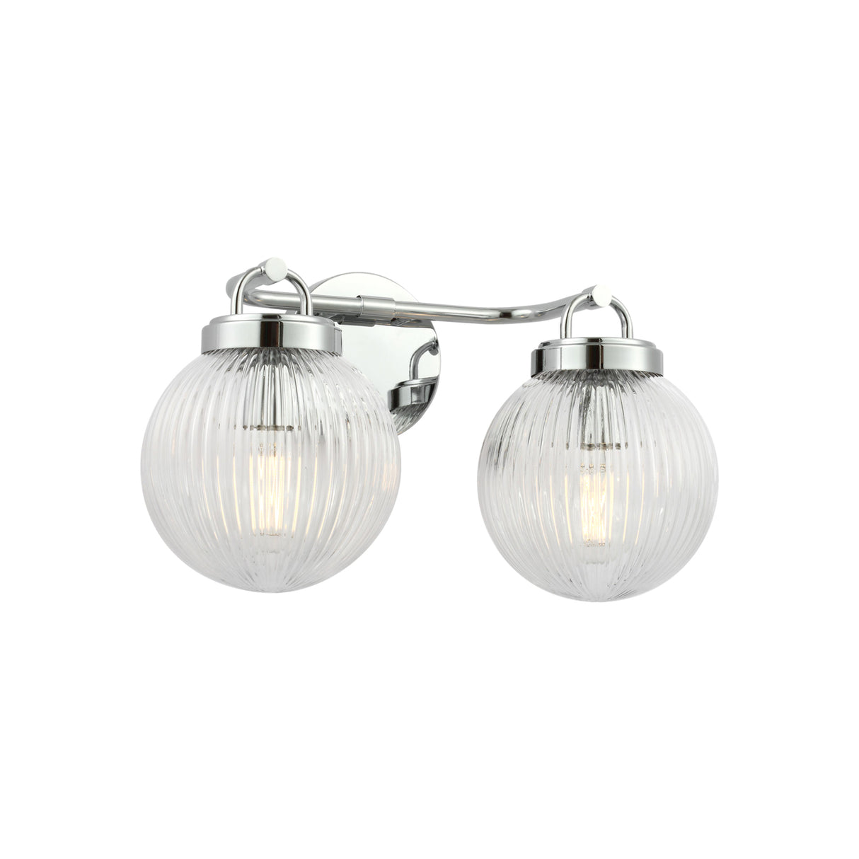 Whitaker 2 Light Vanity 16", Chrome and Clear Ribbed Glass