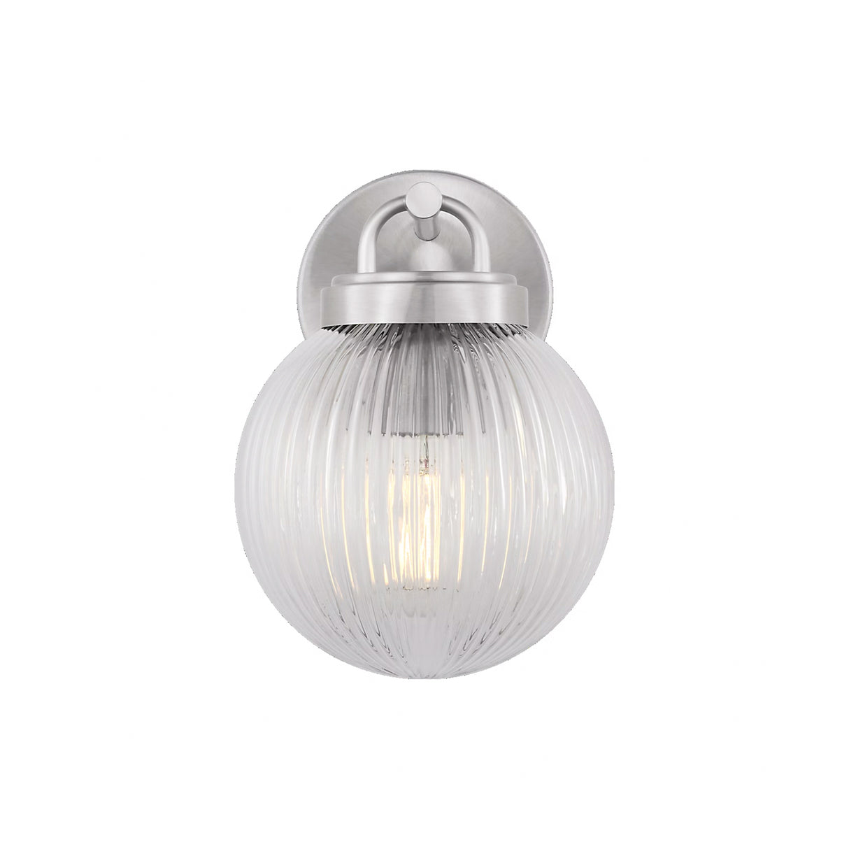 Whitaker Wall Sconce 9", Brushed Nickel and Clear Ribbed Glass
