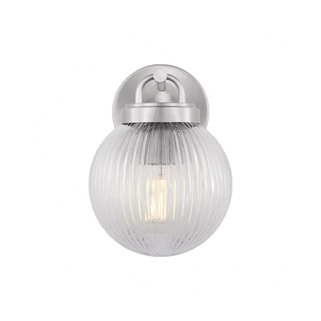 Whitaker Wall Sconce 9", Brushed Nickel and Clear Ribbed Glass