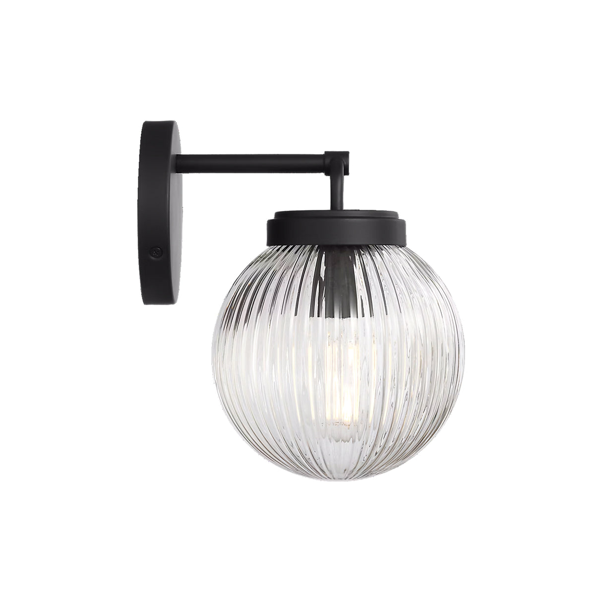 Whitaker Wall Sconce 9", Matte Black and Clear Ribbed Glass