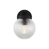 Whitaker Wall Sconce 9", Matte Black and Clear Ribbed Glass