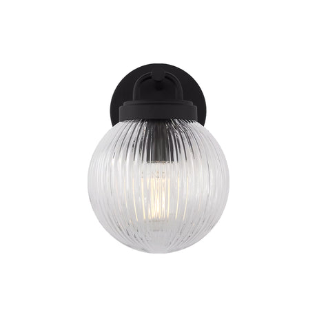 Whitaker Wall Sconce 9", Matte Black and Clear Ribbed Glass