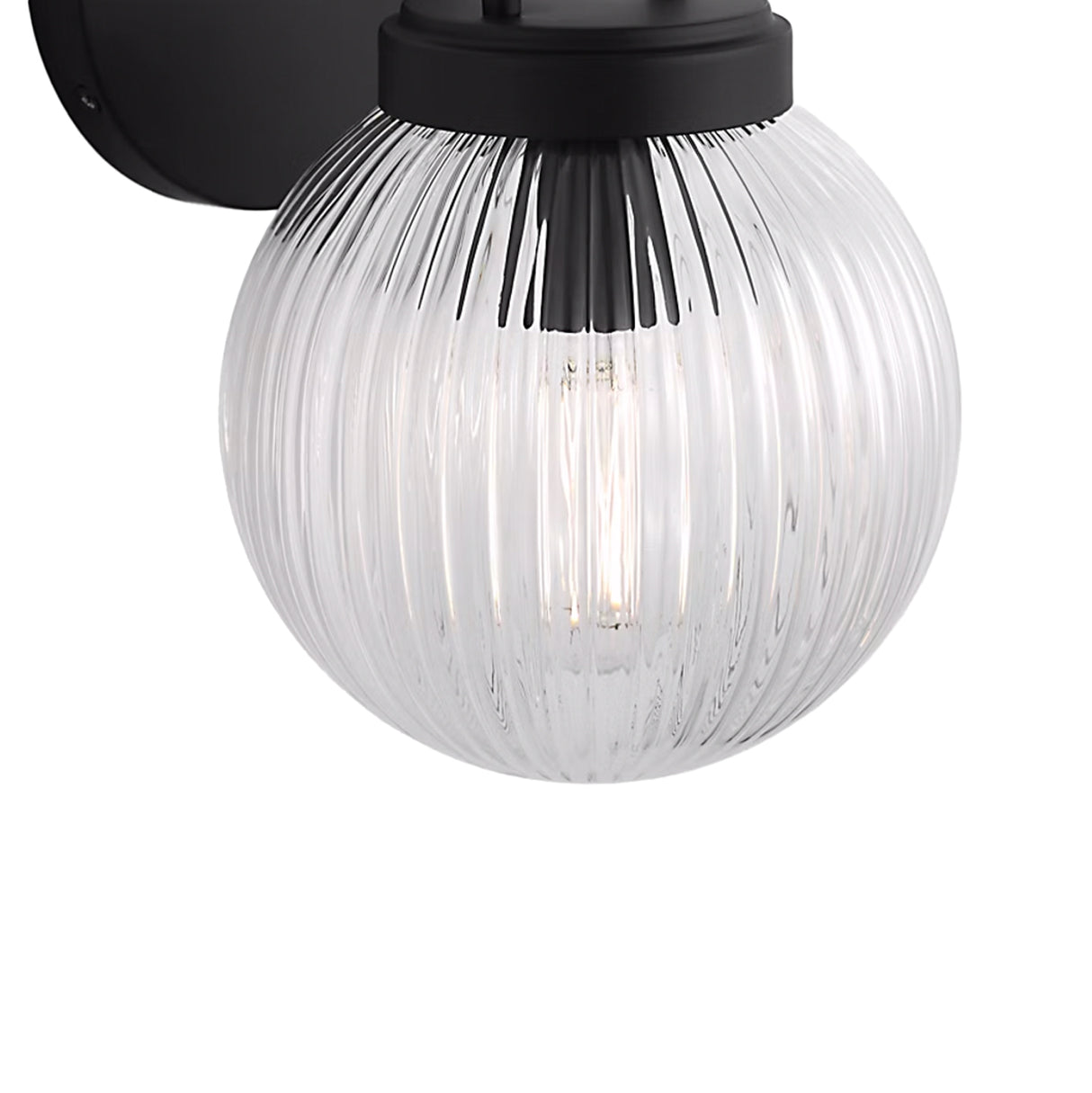Whitaker Wall Sconce 9", Matte Black and Clear Ribbed Glass
