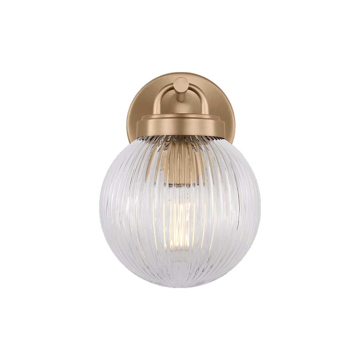 Whitaker Wall Sconce 9", Satin Brass and Clear Ribbed Glass