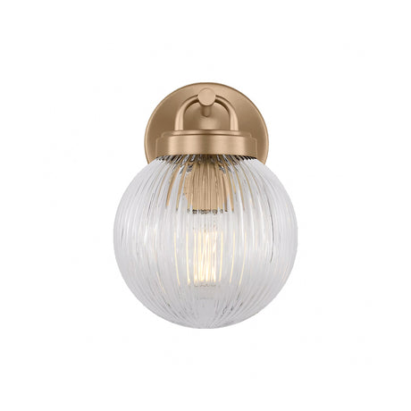 Whitaker Wall Sconce 9", Satin Brass and Clear Ribbed Glass