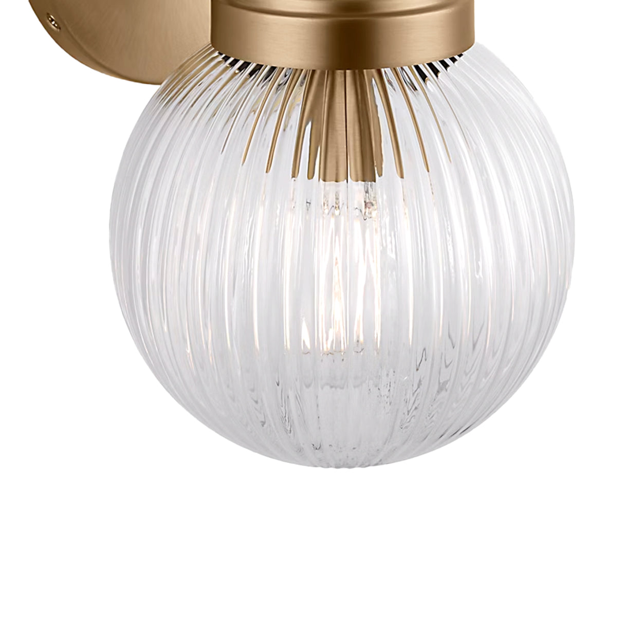 Whitaker Wall Sconce 9", Satin Brass and Clear Ribbed Glass
