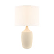 Stroud Medium Table Lamp 22", Beige, front view showing a drum fabric shade on a textured beige base