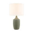 Stroud Medium Table Lamp 22", Thyme, front view showing a white drum fabric shade over a textured Thyme ceramic base