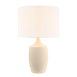 Stroud Large Table Lamp 27", Beige, front view showing a white drum fabric shade on a rounded beige base