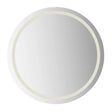 Clement Round LED Mirror 40" x 40", Silver, front view of the round mirror with a lit LED ring and bottom touch button