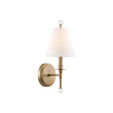 Bellamy Wall Sconce 20", Aged Brass and White Fabric
