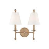 Bellamy Double Wall Sconce 20", Aged Brass and White Fabric
