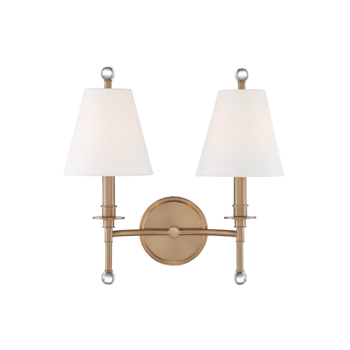 Bellamy Double Wall Sconce 20", Aged Brass and White Fabric