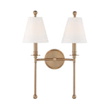 Bellamy Double Wall Sconce 20", Aged Brass and White Fabric