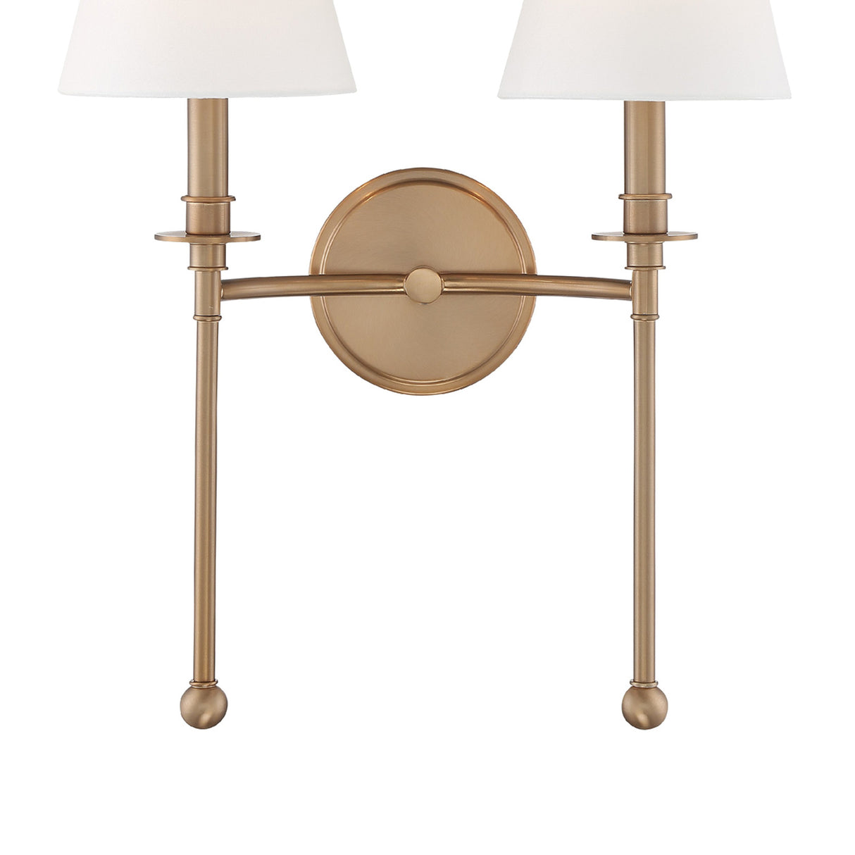Bellamy Double Wall Sconce 20", Aged Brass and White Fabric