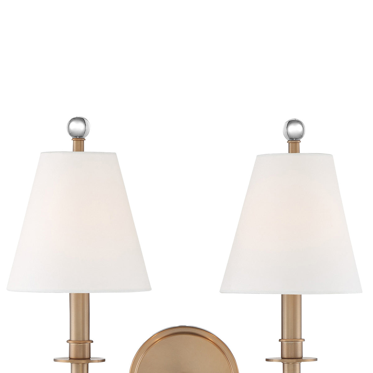 Bellamy Double Wall Sconce 20", Aged Brass and White Fabric