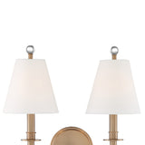 Bellamy Double Wall Sconce 20", Aged Brass and White Fabric
