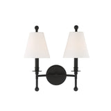 Bellamy Double Wall Sconce 20", Forged Black and White Fabric