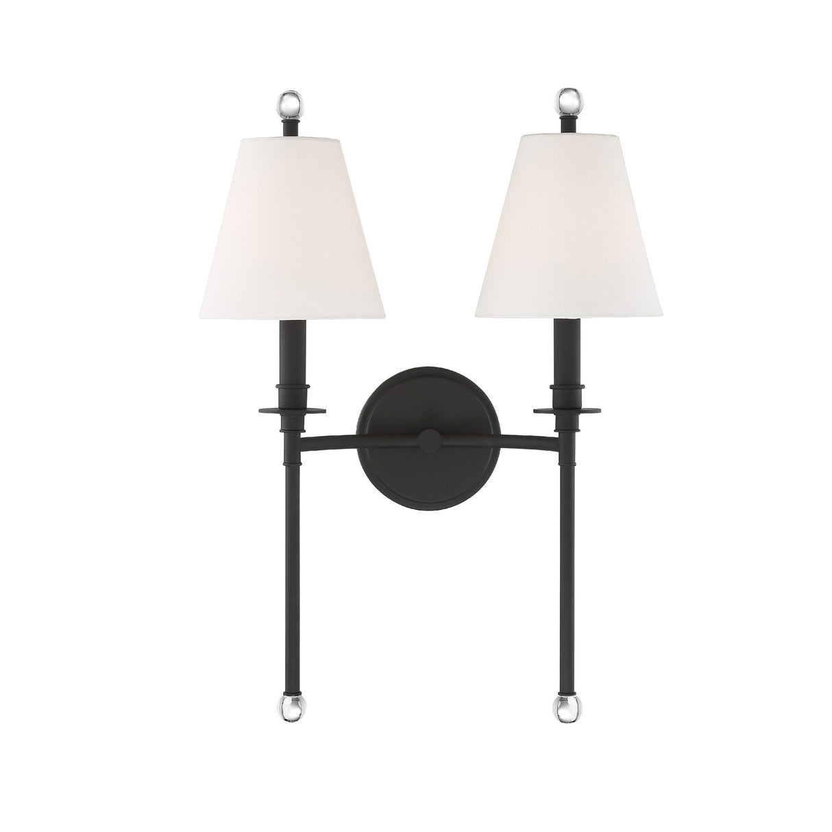 Bellamy Double Wall Sconce 20", Forged Black and White Fabric