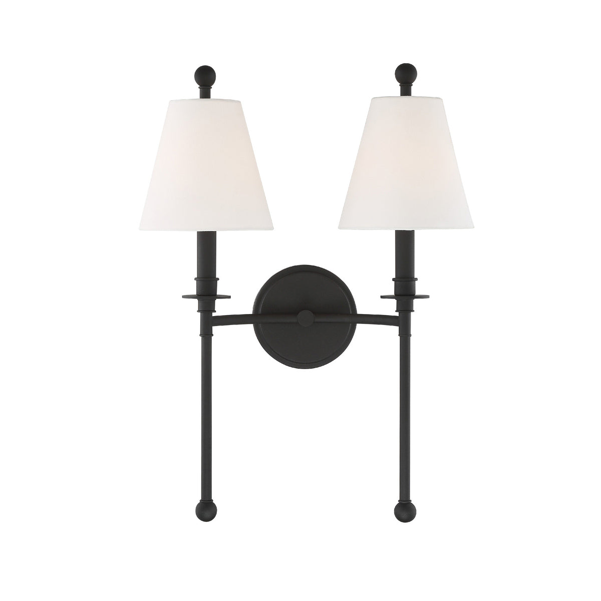 Bellamy Double Wall Sconce 20", Forged Black and White Fabric