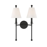 Bellamy Double Wall Sconce 20", Forged Black and White Fabric