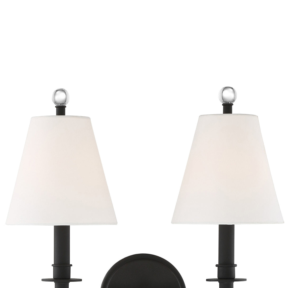 Bellamy Double Wall Sconce 20", Forged Black and White Fabric