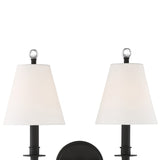 Bellamy Double Wall Sconce 20", Forged Black and White Fabric