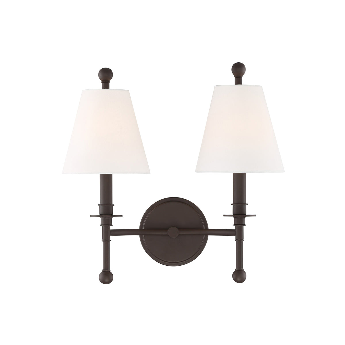 Bellamy Double Wall Sconce 20", Bronze and White Fabric