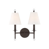 Bellamy Double Wall Sconce 20", Bronze and White Fabric
