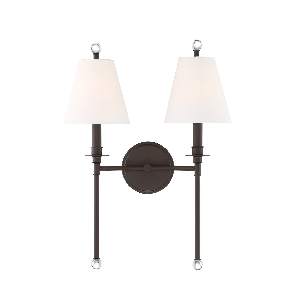 Bellamy Double Wall Sconce 20", Bronze and White Fabric