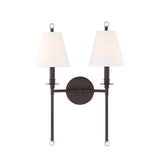 Bellamy Double Wall Sconce 20", Bronze and White Fabric
