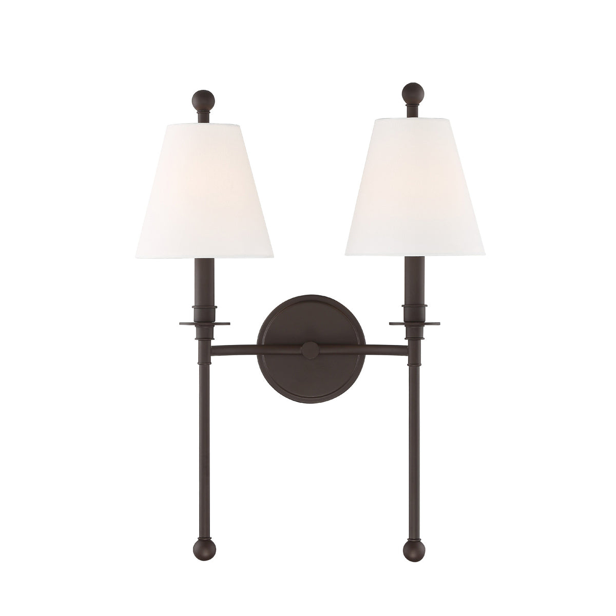Bellamy Double Wall Sconce 20", Bronze and White Fabric