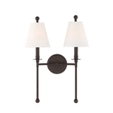 Bellamy Double Wall Sconce 20", Bronze and White Fabric