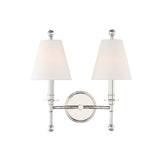 Bellamy Double Wall Sconce 20", Polished Nickel and White Fabric
