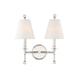 Bellamy Double Wall Sconce 20", Polished Nickel and White Fabric