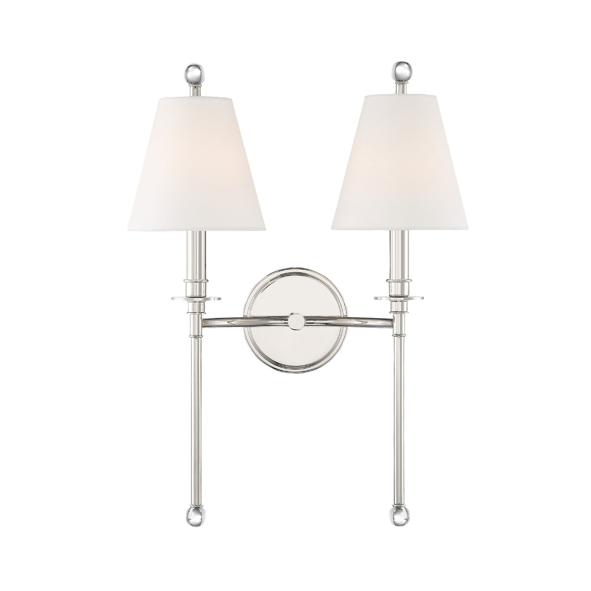 Bellamy Double Wall Sconce 20", Polished Nickel and White Fabric