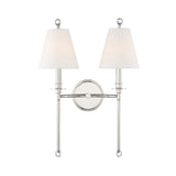 Bellamy Double Wall Sconce 20", Polished Nickel and White Fabric