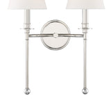 Bellamy Double Wall Sconce 20", Polished Nickel and White Fabric