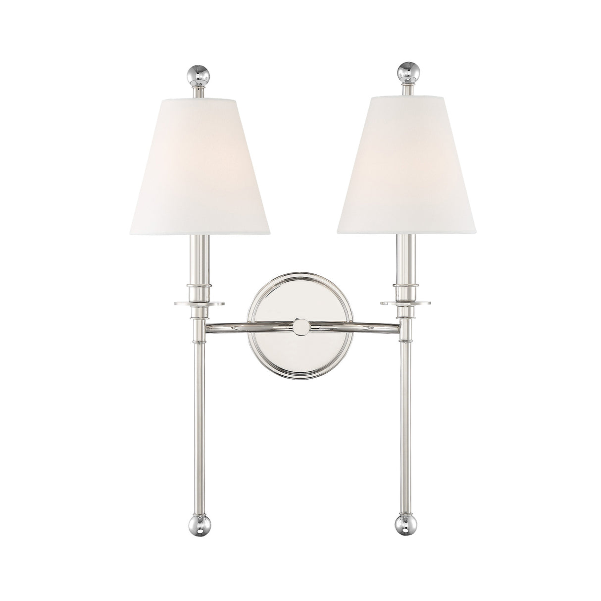 Bellamy Double Wall Sconce 20", Polished Nickel and White Fabric
