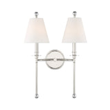 Bellamy Double Wall Sconce 20", Polished Nickel and White Fabric