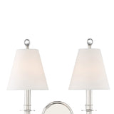 Bellamy Double Wall Sconce 20", Polished Nickel and White Fabric